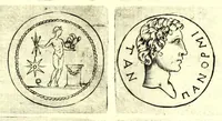 An illustration from La Sicilia di Filippo Paruta descritta con medaglie, e ristampata con aggiunta da Leonardo Agostini : hora in miglior ordine disposta da Marco Maier : arrichita d'una descrittione compendiosa di quella famosa isola, & illustrata d'una succinta dichiaratione non più stampata intorno alle sue medaglie : con l'aggiunta della cronologia accomodata alla sudetta historia (1697)