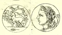 An illustration from La Sicilia di Filippo Paruta descritta con medaglie, e ristampata con aggiunta da Leonardo Agostini : hora in miglior ordine disposta da Marco Maier : arrichita d'una descrittione compendiosa di quella famosa isola, & illustrata d'una succinta dichiaratione non più stampata intorno alle sue medaglie : con l'aggiunta della cronologia accomodata alla sudetta historia (1697)