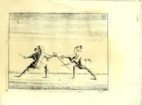An illustration from La spada maestra di me Bondì di Mazo da Venetia : libro, doue si trattano i vantaggi della nobilissima professione della scherma sì del caminare, girare, & ritirarsi, come del ferire sicuramente, e difendersi (1696)