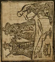 An illustration from The last vvill and testament of Basil Valentine, monke of the order of St. Bennet : which, being alone, he hid under a table of marble, behind the high-altar of the cathedral church, in the imperial city of Erford : leaving it there to be found by him, whom Gods providence should make worthy of it : to which is added two treatises, the first declaring his manual operations, the second shewing things natural and supernatural (1671)