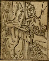 An illustration from The last vvill and testament of Basil Valentine, monke of the order of St. Bennet : which, being alone, he hid under a table of marble, behind the high-altar of the cathedral church, in the imperial city of Erford : leaving it there to be found by him, whom Gods providence should make worthy of it : to which is added two treatises, the first declaring his manual operations, the second shewing things natural and supernatural (1671)