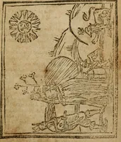 An illustration from The last vvill and testament of Basil Valentine, monke of the order of St. Bennet : which, being alone, he hid under a table of marble, behind the high-altar of the cathedral church, in the imperial city of Erford : leaving it there to be found by him, whom Gods providence should make worthy of it : to which is added two treatises, the first declaring his manual operations, the second shewing things natural and supernatural (1671)