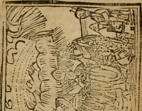 An illustration from The last vvill and testament of Basil Valentine, monke of the order of St. Bennet : which, being alone, he hid under a table of marble, behind the high-altar of the cathedral church, in the imperial city of Erford : leaving it there to be found by him, whom Gods providence should make worthy of it : to which is added two treatises, the first declaring his manual operations, the second shewing things natural and supernatural (1671)