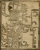 An illustration from The last vvill and testament of Basil Valentine, monke of the order of St. Bennet : which, being alone, he hid under a table of marble, behind the high-altar of the cathedral church, in the imperial city of Erford : leaving it there to be found by him, whom Gods providence should make worthy of it : to which is added two treatises, the first declaring his manual operations, the second shewing things natural and supernatural (1671)