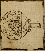 An illustration from The last vvill and testament of Basil Valentine, monke of the order of St. Bennet : which, being alone, he hid under a table of marble, behind the high-altar of the cathedral church, in the imperial city of Erford : leaving it there to be found by him, whom Gods providence should make worthy of it : to which is added two treatises, the first declaring his manual operations, the second shewing things natural and supernatural (1671)
