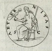 An illustration from Laurentii Pignorii Patavini Mensa Isiaca : qua sacrorum apud Aegyptios ratio & simulacra subjectis tabulis aeneis simul exhibentur & explicantur : accessit ejusdem authoris de Magna Deum Matre discursus, & sigillorum, gemmarum, amuletorum aliquot figurae & earundem ex Kirchero Chifletioque interpretatio : nec non Jacobi Philippi Tomasini Manus aenea, & de vita rebusque Pignorii dissertatio. (1669)