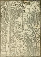 An illustration from La venerie de Jacques du Fouilloux, gentil-homme, seigneur dudit lieu, pays de Gastine, en Poitou; ... avec plusieurs receptes et remedes pour guerir les chiens de diverses maladies; plus, l'Adolescence de l'autheur (1562)