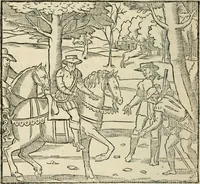 An illustration from La venerie de Jacques du Fouilloux, gentil-homme, seigneur dudit lieu, pays de Gastine, en Poitou; ... avec plusieurs receptes et remedes pour guerir les chiens de diverses maladies; plus, l'Adolescence de l'autheur (1562)