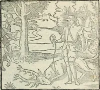 An illustration from La venerie de Jacques du Fouilloux, gentil-homme, seigneur dudit lieu, pays de Gastine, en Poitou; ... avec plusieurs receptes et remedes pour guerir les chiens de diverses maladies; plus, l'Adolescence de l'autheur (1562)