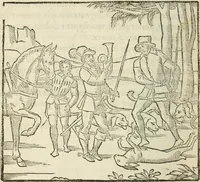 An illustration from La venerie de Jacques du Fouilloux, gentil-homme, seigneur dudit lieu, pays de Gastine, en Poitou; ... avec plusieurs receptes et remedes pour guerir les chiens de diverses maladies; plus, l'Adolescence de l'autheur (1562)
