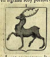 An illustration from La vraye et parfaite science des armoiries, ou, L'Indice armorial de feu maistre Louuan Geliot ... : apprenant et expliquant sommairement les mots & figures dont on se sert au blason des armoiries, & l'origine d'icelles : augmenté de nombre de termes & enrichy de grande multitude d'exemples des armes des familles tant françoise qu'estrangeres, des institutions, des ordres & de leurs colliers, des marques des dignités & charges, des ornemens des escus, de l'office des roys, des herauds, & des poursuiuans d'armes, & autres curiosités despendantes des armoiries ... (1664)