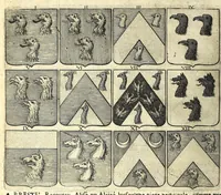Picture 12 of 105 from La vraye et parfaite science des armoiries, ou, L'Indice armorial de feu maistre Louuan Geliot ... : apprenant et expliquant sommairement les mots & figures dont on se sert au blason des armoiries, & l'origine d'icelles : augmenté de nombre de termes & enrichy de grande multitude d'exemples des armes des familles tant françoise qu'estrangeres, des institutions, des ordres & de leurs colliers, des marques des dignités & charges, des ornemens des escus, de l'office des roys, des herauds, & des poursuiuans d'armes, & autres curiosités despendantes des armoiries ... (1664), leaf 112