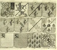 Picture 14 of 105 from La vraye et parfaite science des armoiries, ou, L'Indice armorial de feu maistre Louuan Geliot ... : apprenant et expliquant sommairement les mots & figures dont on se sert au blason des armoiries, & l'origine d'icelles : augmenté de nombre de termes & enrichy de grande multitude d'exemples des armes des familles tant françoise qu'estrangeres, des institutions, des ordres & de leurs colliers, des marques des dignités & charges, des ornemens des escus, de l'office des roys, des herauds, & des poursuiuans d'armes, & autres curiosités despendantes des armoiries ... (1664), leaf 127