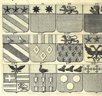 Picture 23 of 105 from La vraye et parfaite science des armoiries, ou, L'Indice armorial de feu maistre Louuan Geliot ... : apprenant et expliquant sommairement les mots & figures dont on se sert au blason des armoiries, & l'origine d'icelles : augmenté de nombre de termes & enrichy de grande multitude d'exemples des armes des familles tant françoise qu'estrangeres, des institutions, des ordres & de leurs colliers, des marques des dignités & charges, des ornemens des escus, de l'office des roys, des herauds, & des poursuiuans d'armes, & autres curiosités despendantes des armoiries ... (1664), leaf 192