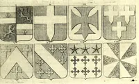 Picture 39 of 105 from La vraye et parfaite science des armoiries, ou, L'Indice armorial de feu maistre Louuan Geliot ... : apprenant et expliquant sommairement les mots & figures dont on se sert au blason des armoiries, & l'origine d'icelles : augmenté de nombre de termes & enrichy de grande multitude d'exemples des armes des familles tant françoise qu'estrangeres, des institutions, des ordres & de leurs colliers, des marques des dignités & charges, des ornemens des escus, de l'office des roys, des herauds, & des poursuiuans d'armes, & autres curiosités despendantes des armoiries ... (1664), leaf 279