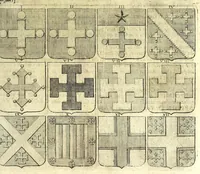 Picture 40 of 105 from La vraye et parfaite science des armoiries, ou, L'Indice armorial de feu maistre Louuan Geliot ... : apprenant et expliquant sommairement les mots & figures dont on se sert au blason des armoiries, & l'origine d'icelles : augmenté de nombre de termes & enrichy de grande multitude d'exemples des armes des familles tant françoise qu'estrangeres, des institutions, des ordres & de leurs colliers, des marques des dignités & charges, des ornemens des escus, de l'office des roys, des herauds, & des poursuiuans d'armes, & autres curiosités despendantes des armoiries ... (1664), leaf 285