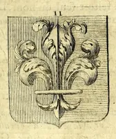 An illustration from La vraye et parfaite science des armoiries, ou, L'Indice armorial de feu maistre Louuan Geliot ... : apprenant et expliquant sommairement les mots & figures dont on se sert au blason des armoiries, & l'origine d'icelles : augmenté de nombre de termes & enrichy de grande multitude d'exemples des armes des familles tant françoise qu'estrangeres, des institutions, des ordres & de leurs colliers, des marques des dignités & charges, des ornemens des escus, de l'office des roys, des herauds, & des poursuiuans d'armes, & autres curiosités despendantes des armoiries ... (1664)