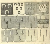 Picture 56 of 105 from La vraye et parfaite science des armoiries, ou, L'Indice armorial de feu maistre Louuan Geliot ... : apprenant et expliquant sommairement les mots & figures dont on se sert au blason des armoiries, & l'origine d'icelles : augmenté de nombre de termes & enrichy de grande multitude d'exemples des armes des familles tant françoise qu'estrangeres, des institutions, des ordres & de leurs colliers, des marques des dignités & charges, des ornemens des escus, de l'office des roys, des herauds, & des poursuiuans d'armes, & autres curiosités despendantes des armoiries ... (1664), leaf 378