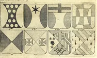 Picture 57 of 105 from La vraye et parfaite science des armoiries, ou, L'Indice armorial de feu maistre Louuan Geliot ... : apprenant et expliquant sommairement les mots & figures dont on se sert au blason des armoiries, & l'origine d'icelles : augmenté de nombre de termes & enrichy de grande multitude d'exemples des armes des familles tant françoise qu'estrangeres, des institutions, des ordres & de leurs colliers, des marques des dignités & charges, des ornemens des escus, de l'office des roys, des herauds, & des poursuiuans d'armes, & autres curiosités despendantes des armoiries ... (1664), leaf 385
