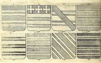 Picture 64 of 105 from La vraye et parfaite science des armoiries, ou, L'Indice armorial de feu maistre Louuan Geliot ... : apprenant et expliquant sommairement les mots & figures dont on se sert au blason des armoiries, & l'origine d'icelles : augmenté de nombre de termes & enrichy de grande multitude d'exemples des armes des familles tant françoise qu'estrangeres, des institutions, des ordres & de leurs colliers, des marques des dignités & charges, des ornemens des escus, de l'office des roys, des herauds, & des poursuiuans d'armes, & autres curiosités despendantes des armoiries ... (1664), leaf 446