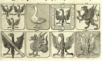 An illustration from La vraye et parfaite science des armoiries, ou, L'Indice armorial de feu maistre Louuan Geliot ... : apprenant et expliquant sommairement les mots & figures dont on se sert au blason des armoiries, & l'origine d'icelles : augmenté de nombre de termes & enrichy de grande multitude d'exemples des armes des familles tant françoise qu'estrangeres, des institutions, des ordres & de leurs colliers, des marques des dignités & charges, des ornemens des escus, de l'office des roys, des herauds, & des poursuiuans d'armes, & autres curiosités despendantes des armoiries ... (1664)