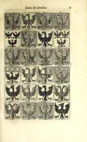 An illustration from La vraye et parfaite science des armoiries, ou, L'Indice armorial de feu maistre Louuan Geliot ... : apprenant et expliquant sommairement les mots & figures dont on se sert au blason des armoiries, & l'origine d'icelles : augmenté de nombre de termes & enrichy de grande multitude d'exemples des armes des familles tant françoise qu'estrangeres, des institutions, des ordres & de leurs colliers, des marques des dignités & charges, des ornemens des escus, de l'office des roys, des herauds, & des poursuiuans d'armes, & autres curiosités despendantes des armoiries ... (1664)
