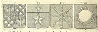 Picture 83 of 105 from La vraye et parfaite science des armoiries, ou, L'Indice armorial de feu maistre Louuan Geliot ... : apprenant et expliquant sommairement les mots & figures dont on se sert au blason des armoiries, & l'origine d'icelles : augmenté de nombre de termes & enrichy de grande multitude d'exemples des armes des familles tant françoise qu'estrangeres, des institutions, des ordres & de leurs colliers, des marques des dignités & charges, des ornemens des escus, de l'office des roys, des herauds, & des poursuiuans d'armes, & autres curiosités despendantes des armoiries ... (1664), leaf 594