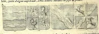 An illustration from La vraye et parfaite science des armoiries, ou, L'Indice armorial de feu maistre Louuan Geliot ... : apprenant et expliquant sommairement les mots & figures dont on se sert au blason des armoiries, & l'origine d'icelles : augmenté de nombre de termes & enrichy de grande multitude d'exemples des armes des familles tant françoise qu'estrangeres, des institutions, des ordres & de leurs colliers, des marques des dignités & charges, des ornemens des escus, de l'office des roys, des herauds, & des poursuiuans d'armes, & autres curiosités despendantes des armoiries ... (1664)