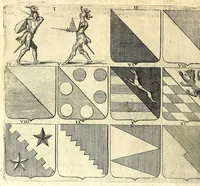 Picture 100 of 105 from La vraye et parfaite science des armoiries, ou, L'Indice armorial de feu maistre Louuan Geliot ... : apprenant et expliquant sommairement les mots & figures dont on se sert au blason des armoiries, & l'origine d'icelles : augmenté de nombre de termes & enrichy de grande multitude d'exemples des armes des familles tant françoise qu'estrangeres, des institutions, des ordres & de leurs colliers, des marques des dignités & charges, des ornemens des escus, de l'office des roys, des herauds, & des poursuiuans d'armes, & autres curiosités despendantes des armoiries ... (1664), leaf 684