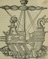 An illustration from Lazari Bayfii annotationes in L.II. : De captivis, et postliminio reversis. in qvibvs tractatvr de re navali : eivsdem annotationes in tractatum de auro & argeto leg. quibus, vestimentoru, & vasculorum genera explicantur. Antonii Thylesii de coloribus libellus, à coloribus vestium non alienus (1536)