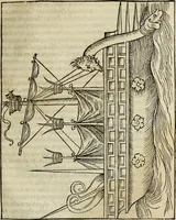 An illustration from Lazari Bayfii annotationes in legem II : De captiuis & postliminio reuersis, in quibus tractatur De re nauali, per autorem recognitæ : eivsdem annotationes in tractatum De auro & argento legato, quibus vestimẽtoru ̃& vasculorũ genera explicat̃ur : his omnibus imagines ab antiquissimis monumentis desumptas ad argumenti declaratione ̃subiunximus. Item Antonii Thylesii De coloribus libellus, à coloribus uestium non alienus (1537)