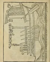 An illustration from Lazari Bayfii annotationes in legem II : De captiuis & postliminio reuersis, in quibus tractatur De re nauali, per autorem recognitæ : eivsdem annotationes in tractatum De auro & argento legato, quibus vestimẽtoru ̃& vasculorũ genera explicat̃ur : his omnibus imagines ab antiquissimis monumentis desumptas ad argumenti declaratione ̃subiunximus. Item Antonii Thylesii De coloribus libellus, à coloribus uestium non alienus (1537)