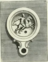 An illustration from Le antiche lucerne sepolcrali figurate : raccolte dalle caue sotterranee e grotte di Roma, nelle quali si contengono molte erudite memorie (1691)