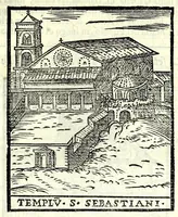 Picture 6 of 55 from Le cose maravigliose dell'alma città di Roma : dove si veggono il movimento delle guglie, & gli acquedutti per condurre l'Acqua Felice, le ample e commode strade, fatte à beneficio publico dal santissimo Sisto V. P.O.M. : et si tratta delle chiese, rappresentate in disegno da Gieronimo Francino, con le stationi, & reliquie de' corpi santi che vi sono, et vn trattato del modo d'acquistare l'indulgenze : la guida romana, che insegna facilmente à i forastieri à ritrouare le più notabili cose di Roma : li nomi de i sommi pontefici, imperatori, & altri principi christiani : il numero delle parrocchie & compagnie che sono in Roma : l'antichità di Roma, breuemente raccolta : & vn discorso sopra li fuochi de gli antichi (1588), leaf 29