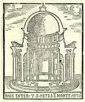 Picture 13 of 55 from Le cose maravigliose dell'alma città di Roma : dove si veggono il movimento delle guglie, & gli acquedutti per condurre l'Acqua Felice, le ample e commode strade, fatte à beneficio publico dal santissimo Sisto V. P.O.M. : et si tratta delle chiese, rappresentate in disegno da Gieronimo Francino, con le stationi, & reliquie de' corpi santi che vi sono, et vn trattato del modo d'acquistare l'indulgenze : la guida romana, che insegna facilmente à i forastieri à ritrouare le più notabili cose di Roma : li nomi de i sommi pontefici, imperatori, & altri principi christiani : il numero delle parrocchie & compagnie che sono in Roma : l'antichità di Roma, breuemente raccolta : & vn discorso sopra li fuochi de gli antichi (1588), leaf 45