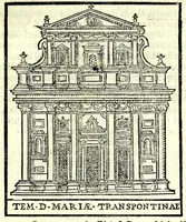 An illustration from Le cose maravigliose dell'alma città di Roma : dove si veggono il movimento delle guglie, & gli acquedutti per condurre l'Acqua Felice, le ample e commode strade, fatte à beneficio publico dal santissimo Sisto V. P.O.M. : et si tratta delle chiese, rappresentate in disegno da Gieronimo Francino, con le stationi, & reliquie de' corpi santi che vi sono, et vn trattato del modo d'acquistare l'indulgenze : la guida romana, che insegna facilmente à i forastieri à ritrouare le più notabili cose di Roma : li nomi de i sommi pontefici, imperatori, & altri principi christiani : il numero delle parrocchie & compagnie che sono in Roma : l'antichità di Roma, breuemente raccolta : & vn discorso sopra li fuochi de gli antichi (1588)