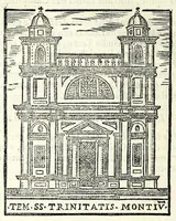 An illustration from Le cose maravigliose dell'alma città di Roma : dove si veggono il movimento delle guglie, & gli acquedutti per condurre l'Acqua Felice, le ample e commode strade, fatte à beneficio publico dal santissimo Sisto V. P.O.M. : et si tratta delle chiese, rappresentate in disegno da Gieronimo Francino, con le stationi, & reliquie de' corpi santi che vi sono, et vn trattato del modo d'acquistare l'indulgenze : la guida romana, che insegna facilmente à i forastieri à ritrouare le più notabili cose di Roma : li nomi de i sommi pontefici, imperatori, & altri principi christiani : il numero delle parrocchie & compagnie che sono in Roma : l'antichità di Roma, breuemente raccolta : & vn discorso sopra li fuochi de gli antichi (1588)