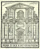An illustration from Le cose maravigliose dell'alma città di Roma : dove si veggono il movimento delle guglie, & gli acquedutti per condurre l'Acqua Felice, le ample e commode strade, fatte à beneficio publico dal santissimo Sisto V. P.O.M. : et si tratta delle chiese, rappresentate in disegno da Gieronimo Francino, con le stationi, & reliquie de' corpi santi che vi sono, et vn trattato del modo d'acquistare l'indulgenze : la guida romana, che insegna facilmente à i forastieri à ritrouare le più notabili cose di Roma : li nomi de i sommi pontefici, imperatori, & altri principi christiani : il numero delle parrocchie & compagnie che sono in Roma : l'antichità di Roma, breuemente raccolta : & vn discorso sopra li fuochi de gli antichi (1588)