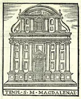 An illustration from Le cose maravigliose dell'alma città di Roma : dove si veggono il movimento delle guglie, & gli acquedutti per condurre l'Acqua Felice, le ample e commode strade, fatte à beneficio publico dal santissimo Sisto V. P.O.M. : et si tratta delle chiese, rappresentate in disegno da Gieronimo Francino, con le stationi, & reliquie de' corpi santi che vi sono, et vn trattato del modo d'acquistare l'indulgenze : la guida romana, che insegna facilmente à i forastieri à ritrouare le più notabili cose di Roma : li nomi de i sommi pontefici, imperatori, & altri principi christiani : il numero delle parrocchie & compagnie che sono in Roma : l'antichità di Roma, breuemente raccolta : & vn discorso sopra li fuochi de gli antichi (1588)