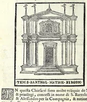 Picture 29 of 55 from Le cose maravigliose dell'alma città di Roma : dove si veggono il movimento delle guglie, & gli acquedutti per condurre l'Acqua Felice, le ample e commode strade, fatte à beneficio publico dal santissimo Sisto V. P.O.M. : et si tratta delle chiese, rappresentate in disegno da Gieronimo Francino, con le stationi, & reliquie de' corpi santi che vi sono, et vn trattato del modo d'acquistare l'indulgenze : la guida romana, che insegna facilmente à i forastieri à ritrouare le più notabili cose di Roma : li nomi de i sommi pontefici, imperatori, & altri principi christiani : il numero delle parrocchie & compagnie che sono in Roma : l'antichità di Roma, breuemente raccolta : & vn discorso sopra li fuochi de gli antichi (1588), leaf 78