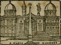 Picture 14 of 48 from Le cose maravigliose di Roma : cioè, chiese, e luoghi pij, con la delineatione dell'edificio, loro historia, ornamenti, pitture, e sculture, co'l nome de' pittori e scultori che l'han fatte : cimiterij, reliquie, corpi santi, stationi, & indulgenze che vi sono ... : la guida romana, che insegna a' forastieri di trouar facilmente le sudette cose ; i nomi de' sommi pontefici, imperatori, rè & altri prencipi christiani : le sette famose marauiglie del mondo : con le poste principali d'Italia & altre cose notabili (1640), leaf 21