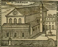 Picture 15 of 48 from Le cose maravigliose di Roma : cioè, chiese, e luoghi pij, con la delineatione dell'edificio, loro historia, ornamenti, pitture, e sculture, co'l nome de' pittori e scultori che l'han fatte : cimiterij, reliquie, corpi santi, stationi, & indulgenze che vi sono ... : la guida romana, che insegna a' forastieri di trouar facilmente le sudette cose ; i nomi de' sommi pontefici, imperatori, rè & altri prencipi christiani : le sette famose marauiglie del mondo : con le poste principali d'Italia & altre cose notabili (1640), leaf 24