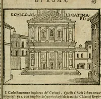 Picture 20 of 48 from Le cose maravigliose di Roma : cioè, chiese, e luoghi pij, con la delineatione dell'edificio, loro historia, ornamenti, pitture, e sculture, co'l nome de' pittori e scultori che l'han fatte : cimiterij, reliquie, corpi santi, stationi, & indulgenze che vi sono ... : la guida romana, che insegna a' forastieri di trouar facilmente le sudette cose ; i nomi de' sommi pontefici, imperatori, rè & altri prencipi christiani : le sette famose marauiglie del mondo : con le poste principali d'Italia & altre cose notabili (1640), leaf 46