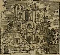 Picture 22 of 48 from Le cose maravigliose di Roma : cioè, chiese, e luoghi pij, con la delineatione dell'edificio, loro historia, ornamenti, pitture, e sculture, co'l nome de' pittori e scultori che l'han fatte : cimiterij, reliquie, corpi santi, stationi, & indulgenze che vi sono ... : la guida romana, che insegna a' forastieri di trouar facilmente le sudette cose ; i nomi de' sommi pontefici, imperatori, rè & altri prencipi christiani : le sette famose marauiglie del mondo : con le poste principali d'Italia & altre cose notabili (1640), leaf 53