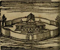 Picture 27 of 48 from Le cose maravigliose di Roma : cioè, chiese, e luoghi pij, con la delineatione dell'edificio, loro historia, ornamenti, pitture, e sculture, co'l nome de' pittori e scultori che l'han fatte : cimiterij, reliquie, corpi santi, stationi, & indulgenze che vi sono ... : la guida romana, che insegna a' forastieri di trouar facilmente le sudette cose ; i nomi de' sommi pontefici, imperatori, rè & altri prencipi christiani : le sette famose marauiglie del mondo : con le poste principali d'Italia & altre cose notabili (1640), leaf 73