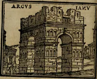 Picture 31 of 48 from Le cose maravigliose di Roma : cioè, chiese, e luoghi pij, con la delineatione dell'edificio, loro historia, ornamenti, pitture, e sculture, co'l nome de' pittori e scultori che l'han fatte : cimiterij, reliquie, corpi santi, stationi, & indulgenze che vi sono ... : la guida romana, che insegna a' forastieri di trouar facilmente le sudette cose ; i nomi de' sommi pontefici, imperatori, rè & altri prencipi christiani : le sette famose marauiglie del mondo : con le poste principali d'Italia & altre cose notabili (1640), leaf 77