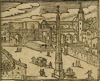 Picture 34 of 48 from Le cose maravigliose di Roma : cioè, chiese, e luoghi pij, con la delineatione dell'edificio, loro historia, ornamenti, pitture, e sculture, co'l nome de' pittori e scultori che l'han fatte : cimiterij, reliquie, corpi santi, stationi, & indulgenze che vi sono ... : la guida romana, che insegna a' forastieri di trouar facilmente le sudette cose ; i nomi de' sommi pontefici, imperatori, rè & altri prencipi christiani : le sette famose marauiglie del mondo : con le poste principali d'Italia & altre cose notabili (1640), leaf 80
