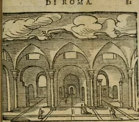Picture 38 of 48 from Le cose maravigliose di Roma : cioè, chiese, e luoghi pij, con la delineatione dell'edificio, loro historia, ornamenti, pitture, e sculture, co'l nome de' pittori e scultori che l'han fatte : cimiterij, reliquie, corpi santi, stationi, & indulgenze che vi sono ... : la guida romana, che insegna a' forastieri di trouar facilmente le sudette cose ; i nomi de' sommi pontefici, imperatori, rè & altri prencipi christiani : le sette famose marauiglie del mondo : con le poste principali d'Italia & altre cose notabili (1640), leaf 84