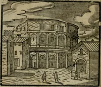 Picture 44 of 48 from Le cose maravigliose di Roma : cioè, chiese, e luoghi pij, con la delineatione dell'edificio, loro historia, ornamenti, pitture, e sculture, co'l nome de' pittori e scultori che l'han fatte : cimiterij, reliquie, corpi santi, stationi, & indulgenze che vi sono ... : la guida romana, che insegna a' forastieri di trouar facilmente le sudette cose ; i nomi de' sommi pontefici, imperatori, rè & altri prencipi christiani : le sette famose marauiglie del mondo : con le poste principali d'Italia & altre cose notabili (1640), leaf 91