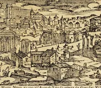 Picture 16 of 43 from Le cose merauigliose dell'alma città di Roma : doue si tratta delle chiese, stationi, reliquie corpi santi, che vi sono, e diuersi maritaggi di pouere zitelle, che si fanno : con la guida romana, che insegna facilmente à forastieri di ritrouare le cose più notabili di Roma : li nomi de' sommi pontefici, imperatori, & altri principi christiani, con le principali poste d'Italia : con aggiunta d'altre cose sacre da Clemente VIII, Paolo V, Vrbano VIII, Innocentio X & Alessandro VII : con le sette merauiglie del mondo, & altre cose notabili (1666), leaf 55